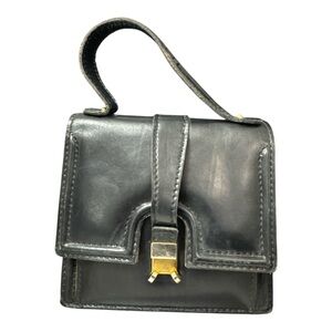 Vintage Black Mini Bag with Gold Clasp and Top Handle